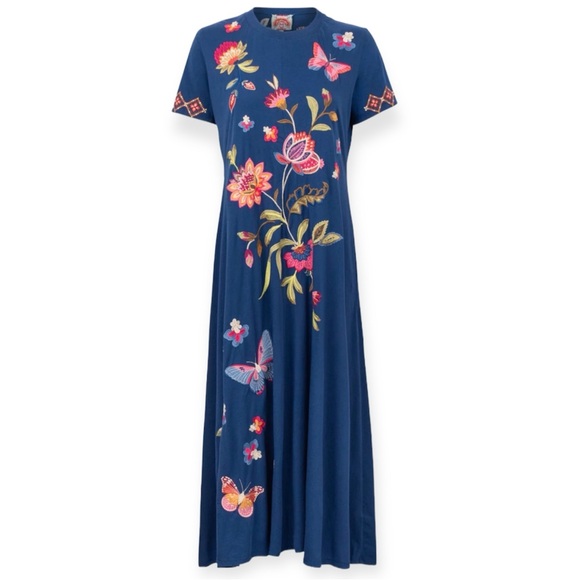 JOHNNY WAS Gracey Dress Crew Neck Swing Maxi Floral Butterfly Embroidery NWT - Picture 2 of 13
